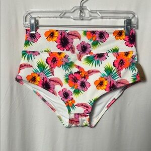 NWT PINK Active Tropical Floral High Waist Shortie Swim Bottoms Size Large